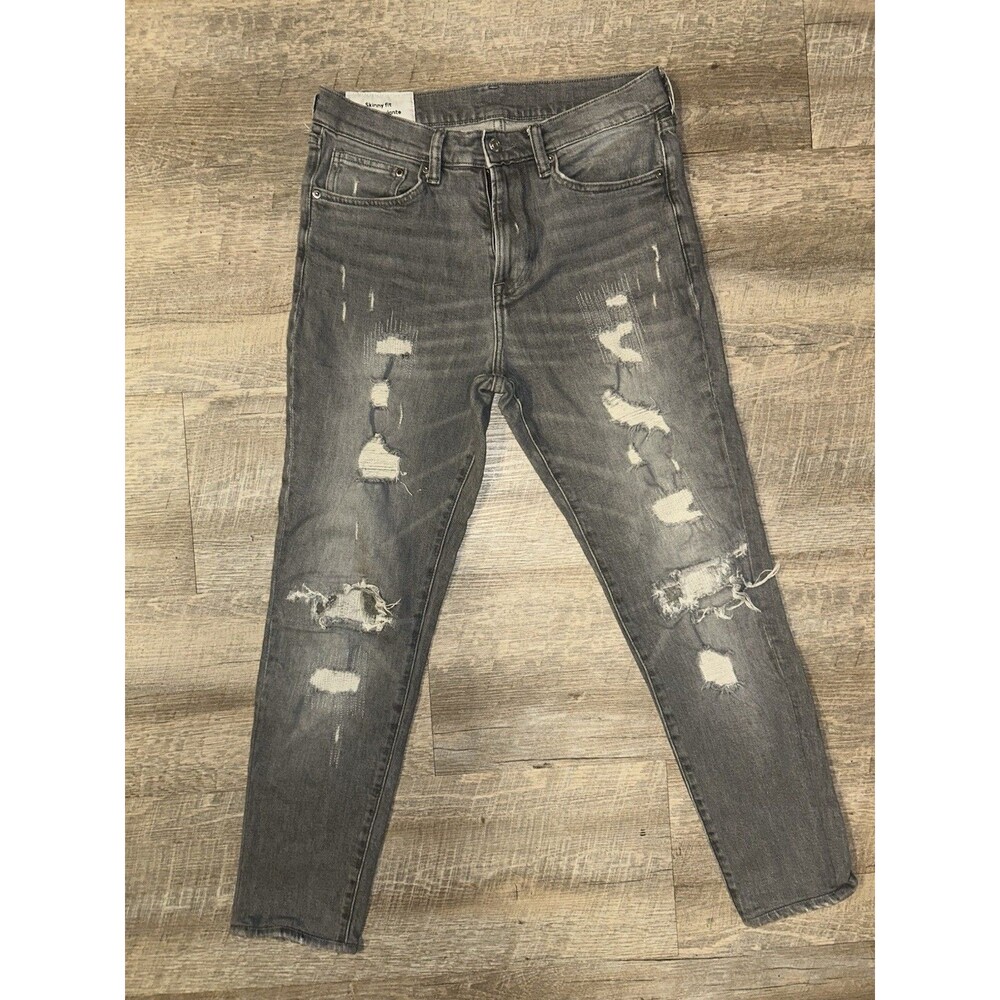 Mens Skinny Jeans 31x32 Gray Ripped Distressed Streetwear Denim Pants H&M